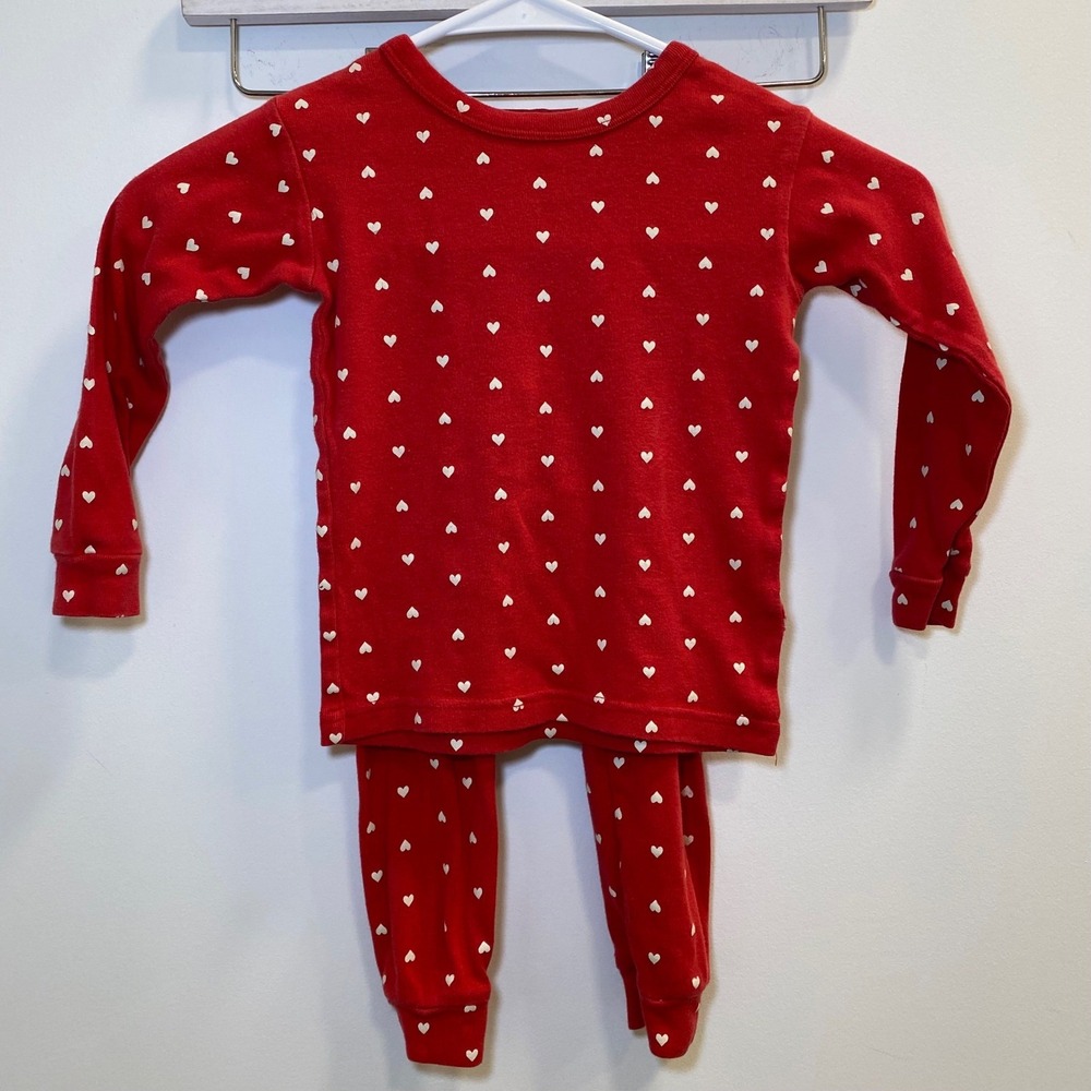 Baby Gap Pajama Set 3T Red White Heart Organic 100% Cotton Valentine Coquette